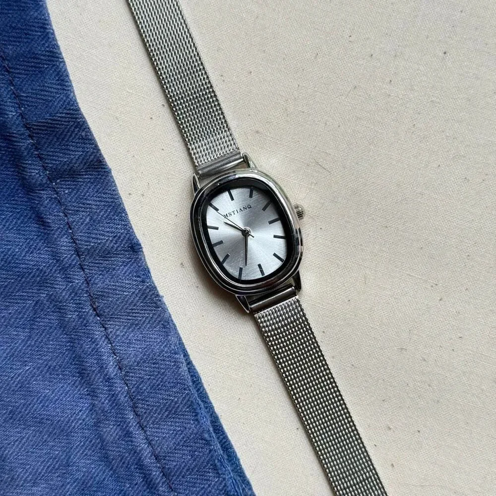 y2k silver round silver dial stainless steel quartz luxury watch